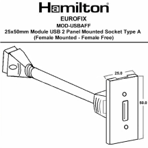 25x50mm Module USB 2 Panel Mounted Socket Type A (Female Mounted -Female Free) Black