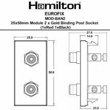 25x50mm Module 2 x Gold Binding Post Socket (1xRed 1xBlack) White