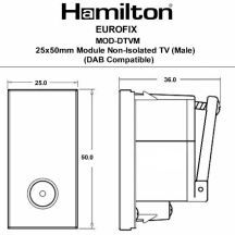 25x50mm Module Non-Isolated TV (Male) (DAB Compatible) Black