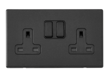 Hartland G2 Matt Black 2G 13A DP Switched Socket Black/Black