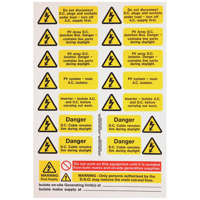 SOLAR PV ARRAY LABEL SET (PACK 5)