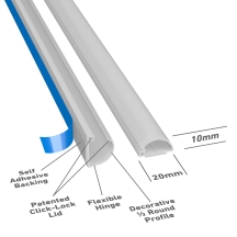 Trunking 1/2 Round Microplus Self Adhesive 20x10mmx3m White