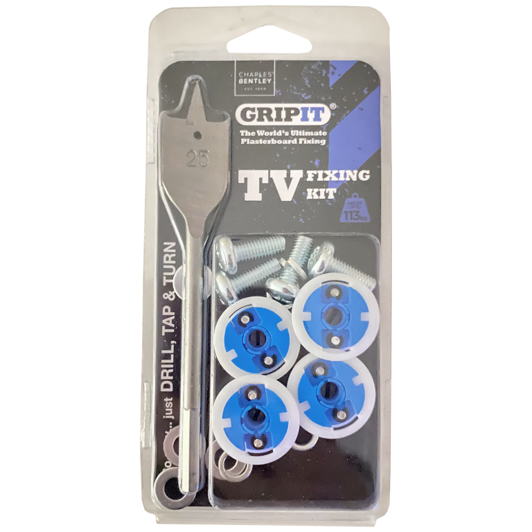 GRIPIT 25MM BLUE PLASTERBOARD CAVITY TV FIXING KIT - UP TO 113KG
