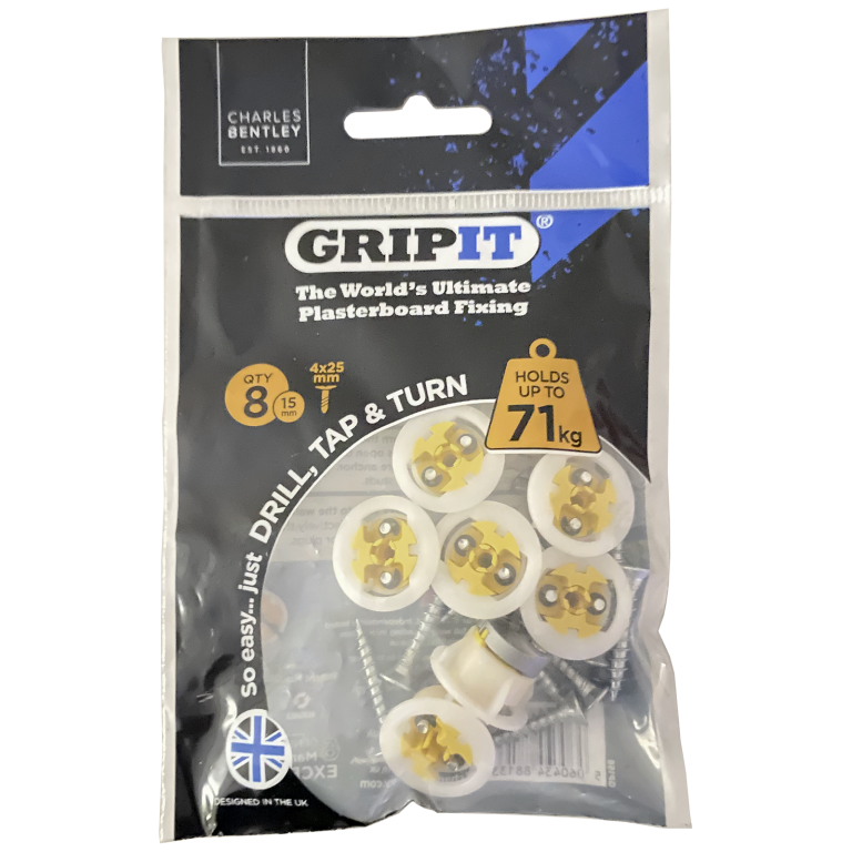 GRIPIT 15MM YELLOW PLASTERBOARD CAVITY FIXING (PACK 8) - UP TO 71KG