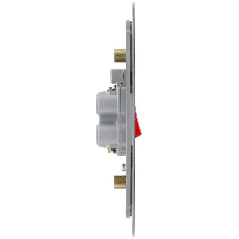 Flat Plate 45A Double Pole Switch With Neon Indicator Brushed Steel