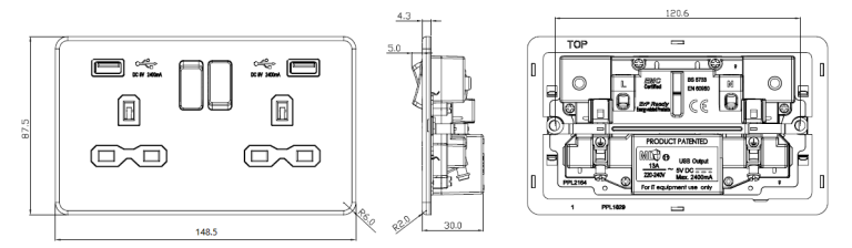 MLA SFR9224MBB 2G DP SWITCHED SOCKET OUTLET + TWIN USB | MATT BLACK | SCREWLESS