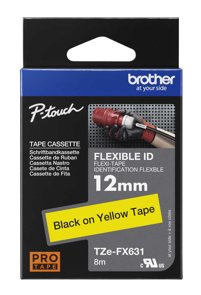 Brother TZFX631 Black on Yellow Gloss Laminated P-touch labelling tape 12mm x 8m