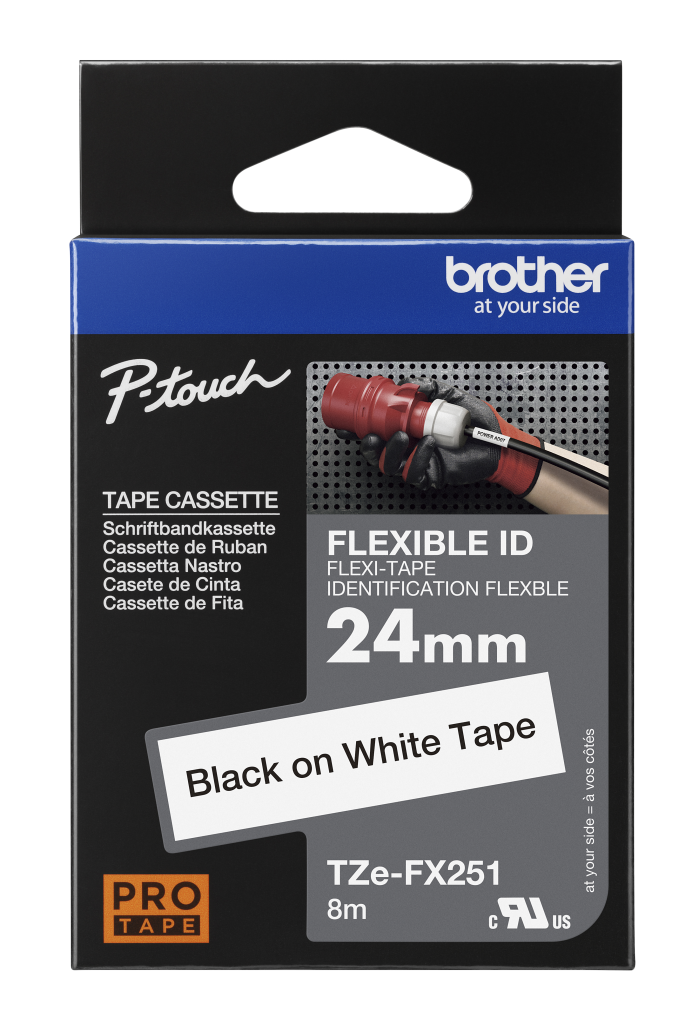 Brother TZFX251 Black on White Gloss Laminated P-touch labelling tape 24mm x 8m