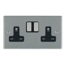 Hartland Satin Steel 2 gang 13A Double Pole Switched Socket Satin Steel/Black