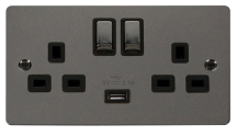 Socket Ingot 2G Switched USB Outlet 13A 2.1A Black Nickel Black Insert