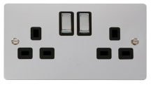 Scolmore Click Define 13A DP 2 Gang Switched Socket Black Insert Polished Chrome