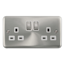 Socket Ingot 2 Gang DP Switched 13A Satin Chrome White Insert