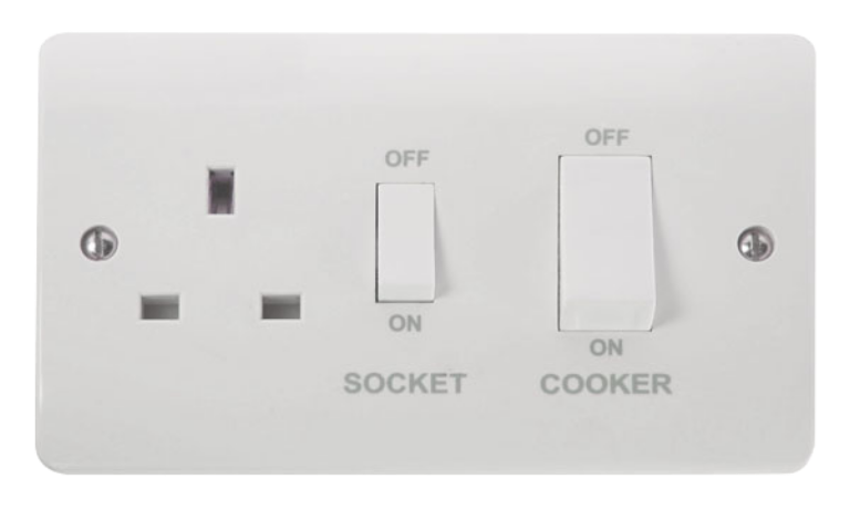 Cooker Control Unit 45A With Switched 13A Socket White Rockers 2 Gang