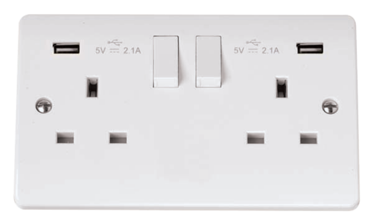Double Switched 13A Socket With Twin 2.1A USB 2 Gang
