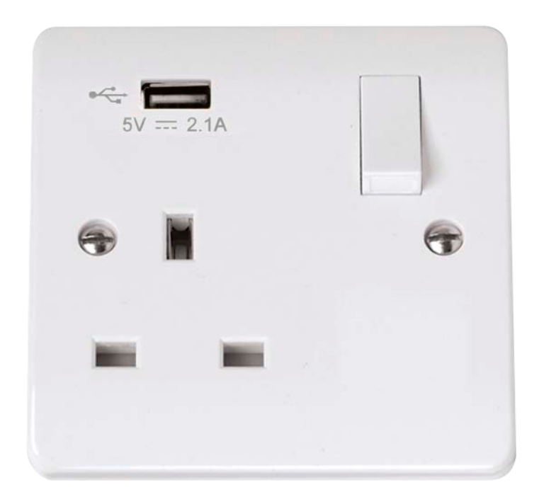 Single Switched 13A Socket With 2.1A USB 1 Gang