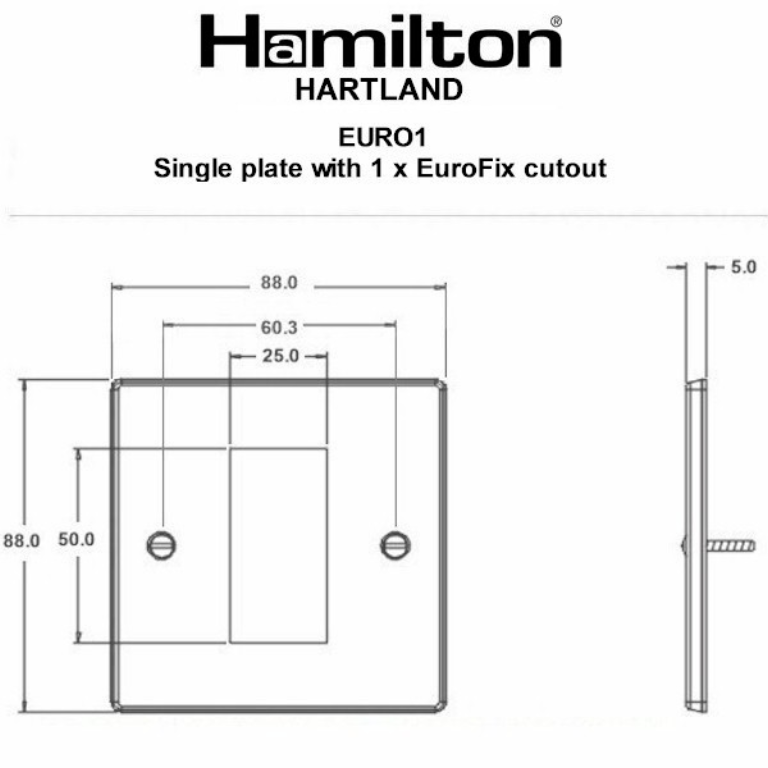 Hamilton Hartland Satin Stainless 1 Module EuroFix Plate