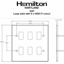 Hartland Grid-IT Satin Steel 6 Gang Grid Fix Aperture Plate With Grid