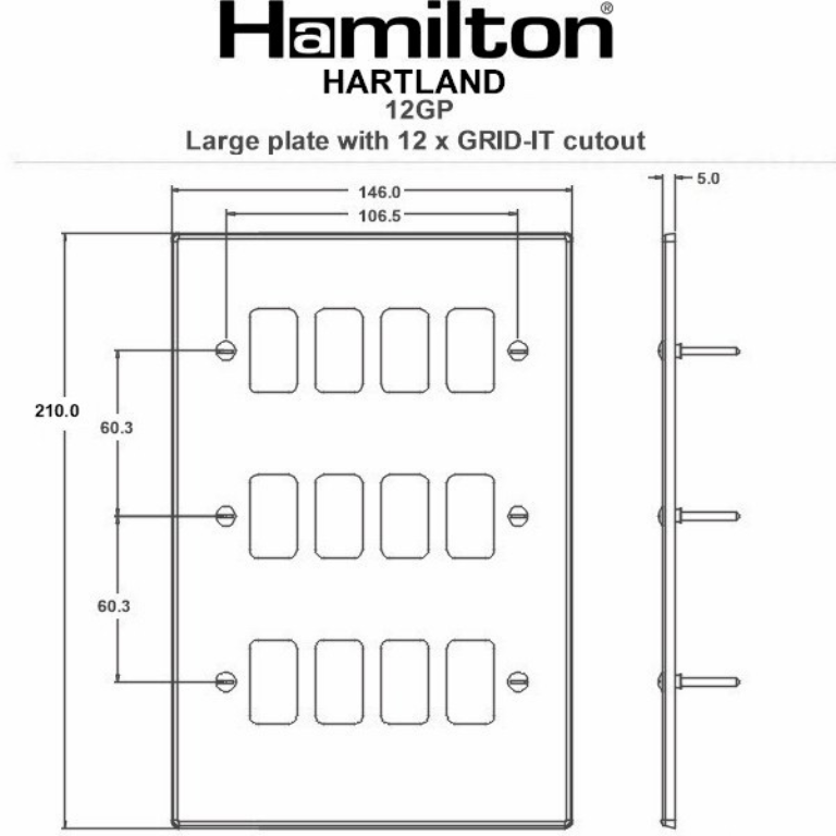 Hamilton Hartland Satin Stainless 12 Gang Aperture Grid Fix Plate