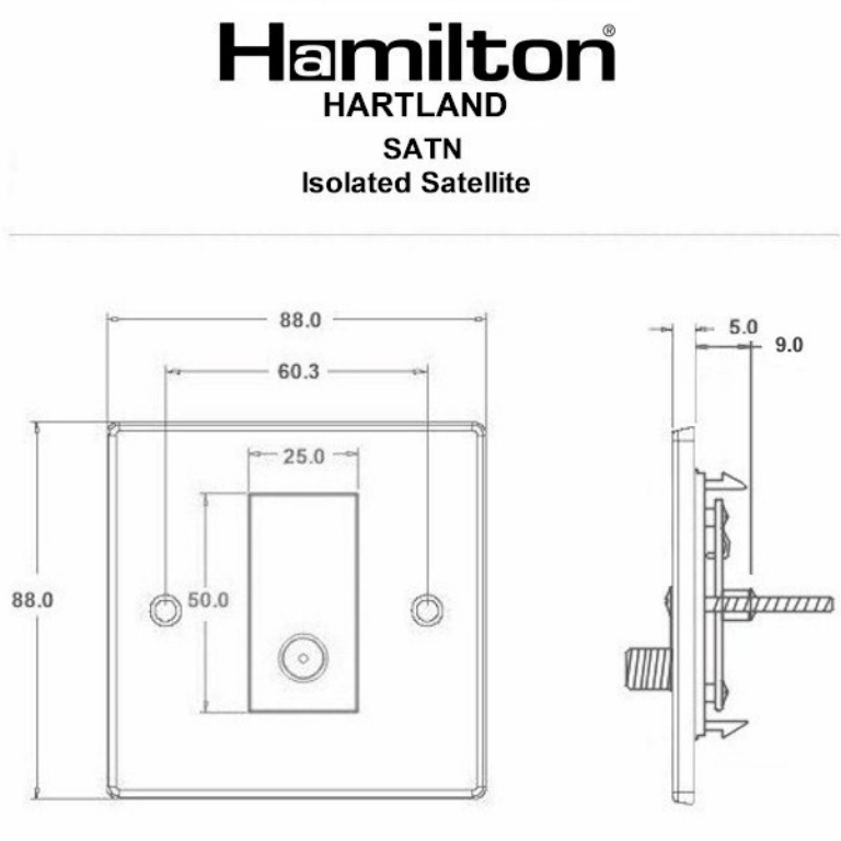 Hamilton Hartland Black Nickel 1 Gang Non Isolated Satellite Socket with Black Inserts