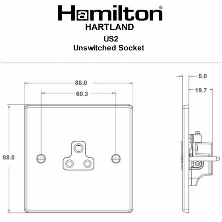 Hamilton Hartland Satin Stainless 1 Gang 2A Unswitched Socket with White Plastic Inserts and White Surrounds