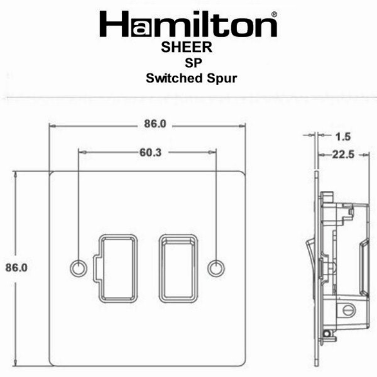 Hamilton Sheer Satin Stainless 1 Gang 13A Double Pole Fused Spur with Satin Stainless Inserts + Black Surround