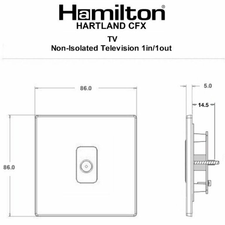 Hamilton Hartland CFX Polished Brass 1 Gang Non Isolated TV 1 In/1 Out Socket with White Inserts