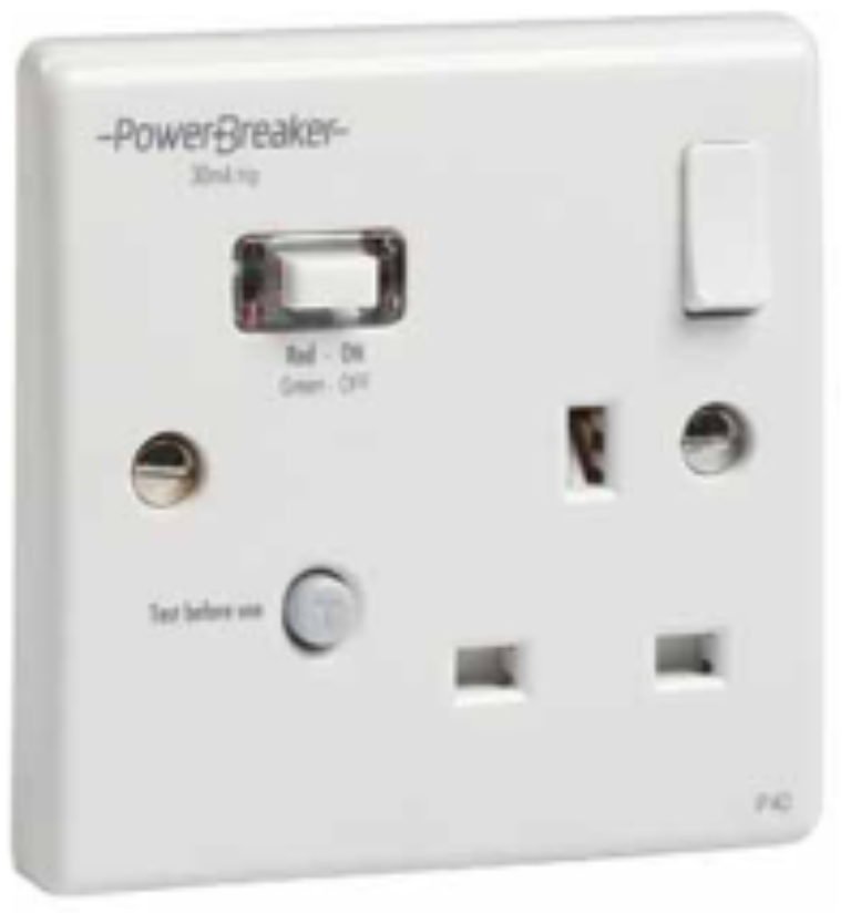 RCD 1 Gang Socket White Switched