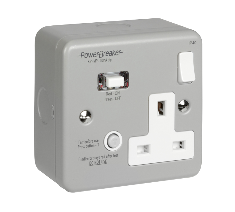 RCD 1 Gang Socket Metal Clad Switched