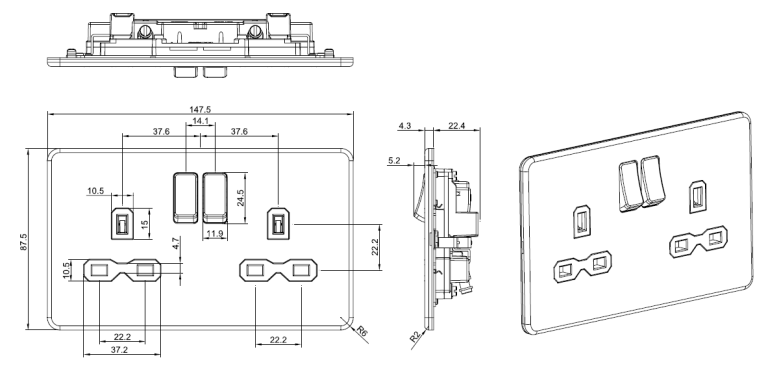 MLA SFR9000MBB 2G DP SWITCHED SOCKET OUTLET | MATT BLACK | SCREWLESS