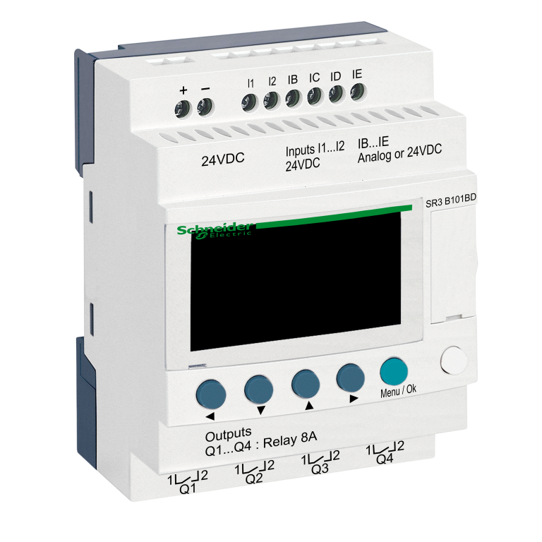 Modular Smart Relay 10 I/O 4 Analogue Inputs 4 Relay Outputs 24V DC Clock & Display