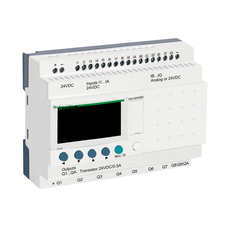 Modular Smart Relay 26 I/O 6 Analogue Inputs 10 Relay Outputs 24V DC Clock & Display