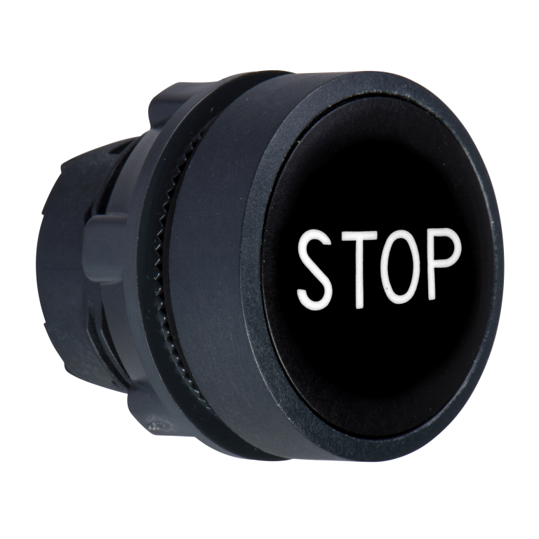 Pushbutton Head Black Spring Return Marked "STOP"