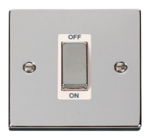 Scolmore Click Deco 45A DP 1 Gang Switch Metal / White Insert Polished Chrome