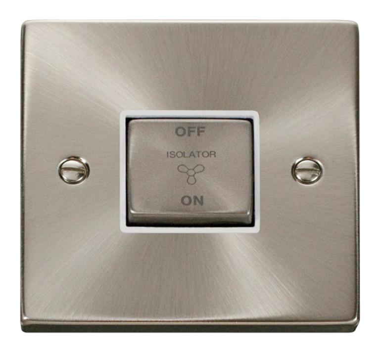 Fan Isolator Plate Switch 10A Satin Chrome & White