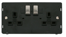 Socket Interior Ingot 2 Gang DP Switched 13A Black Stainless Steel