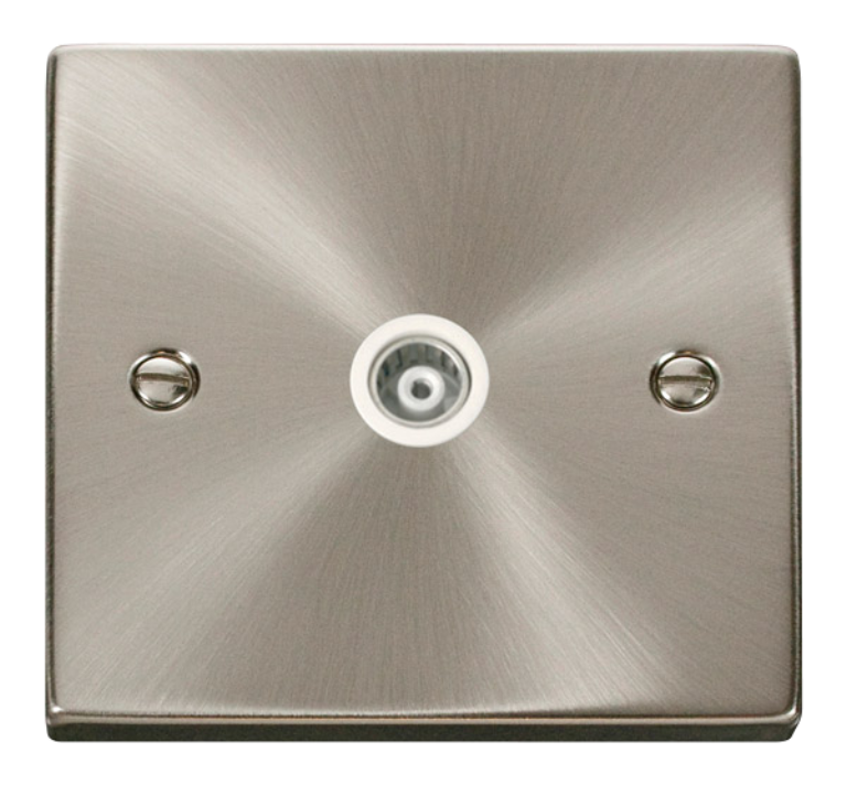 Coaxial Outlet, Single Isolated Unshielded Satin Chrome & White