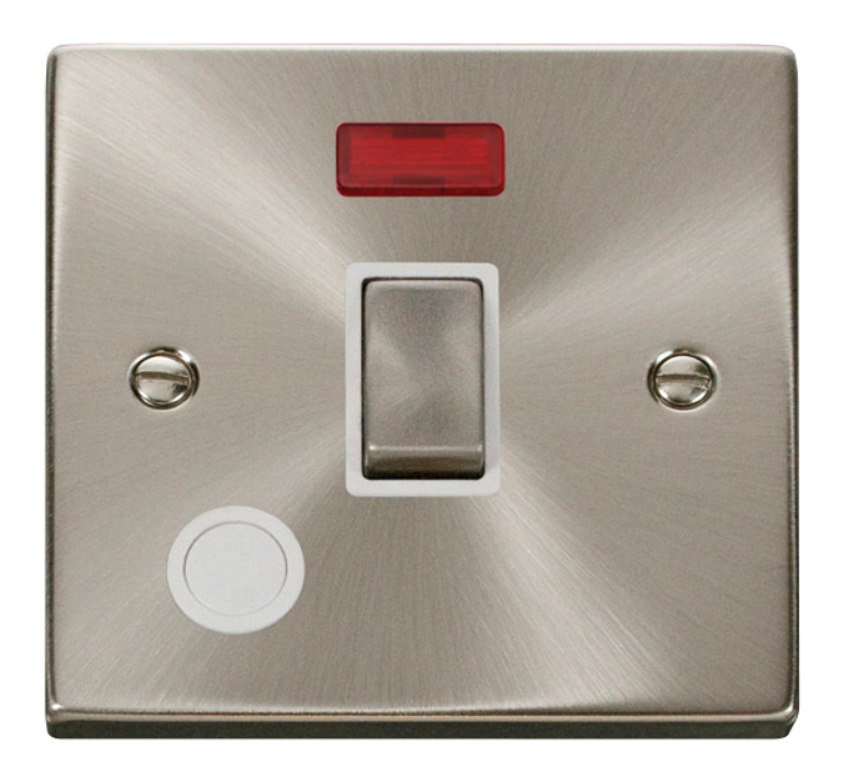 Control Switch 20A With Front Flex Outlet & Neon Satin Chrome & White