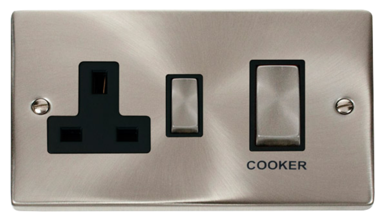 Cooker Control Switch 45A With Switched 13A Socket In Satin Chrome & Black