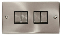 Scolmore Click Deco 10A 4 Gang 2 Way Switch Metal / Black Insert Satin Chrome