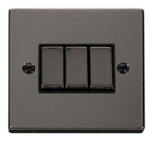 Scolmore Click Deco 10A 3 Gang 2 Way Switch Metal / Black Insert Black Nickel