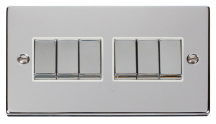 Scolmore Click Deco 10A 6 Gang 2 Way Light Switch Metal / White Insert Polished Chrome