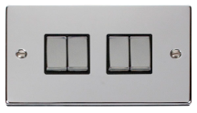 Scolmore Click Deco 10A 4 Gang 2 Way Switch Metal / Black Insert Polished Chrome