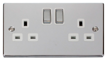 Scolmore Click Deco 13A DP 2 Gang Switched Socket Metal / White Insert Polished Chrome