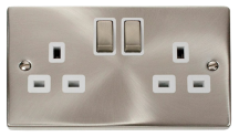 Scolmore Click Deco 13A DP 2 Gang Switched Socket Metal / White Insert Satin Chrome