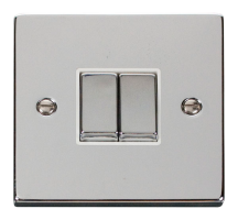 Scolmore Click Deco 10A 2 Gang 2 Way Switch Metal / White Insert Polished Chrome