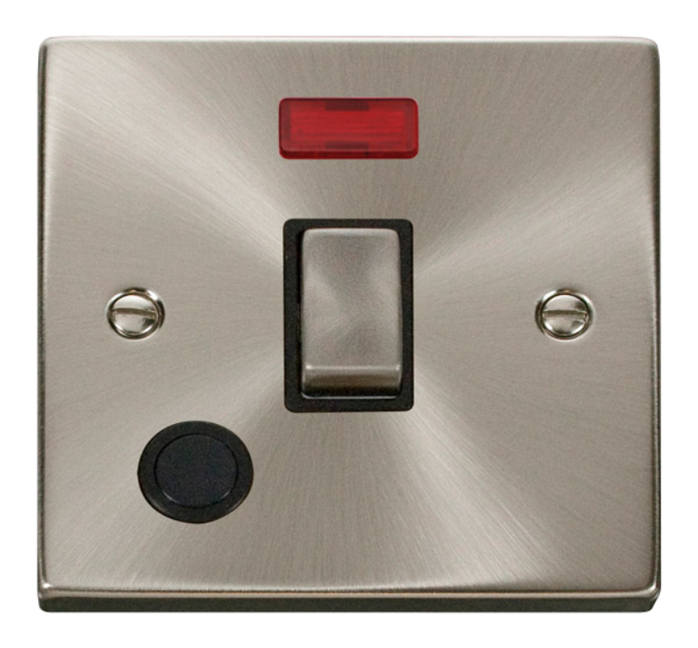 Control Switch 20A With Front Flex Outlet & Neon Satin Chrome & Black