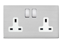 Hartland G2 Satin Steel 2G 13A DP Switched Socket Satin Steel/White