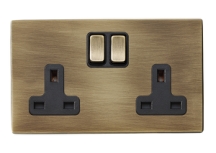 Hartland G2 Antique Brass 2G 13A DP Switched Socket Antique Brass/Black