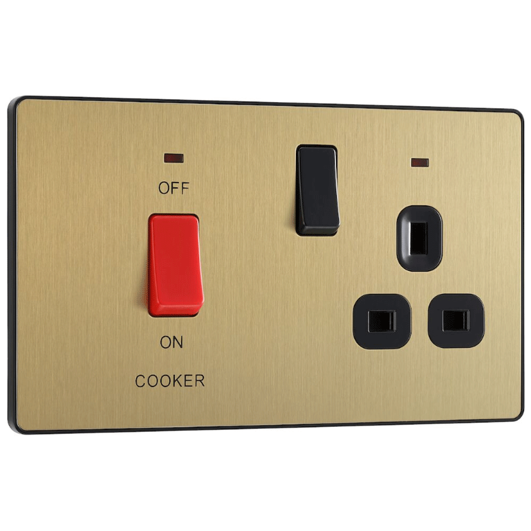 45A Cooker Control Unit With 13A Socket and LED Indicator Satin Brass