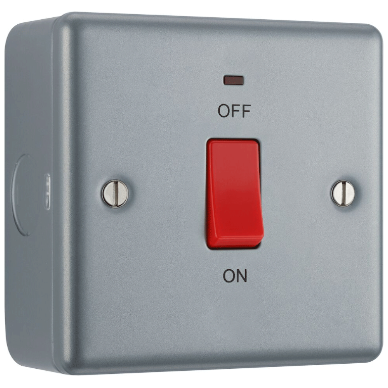 Control Switch 45A Double Pole With Neon Indicator Metal Clad